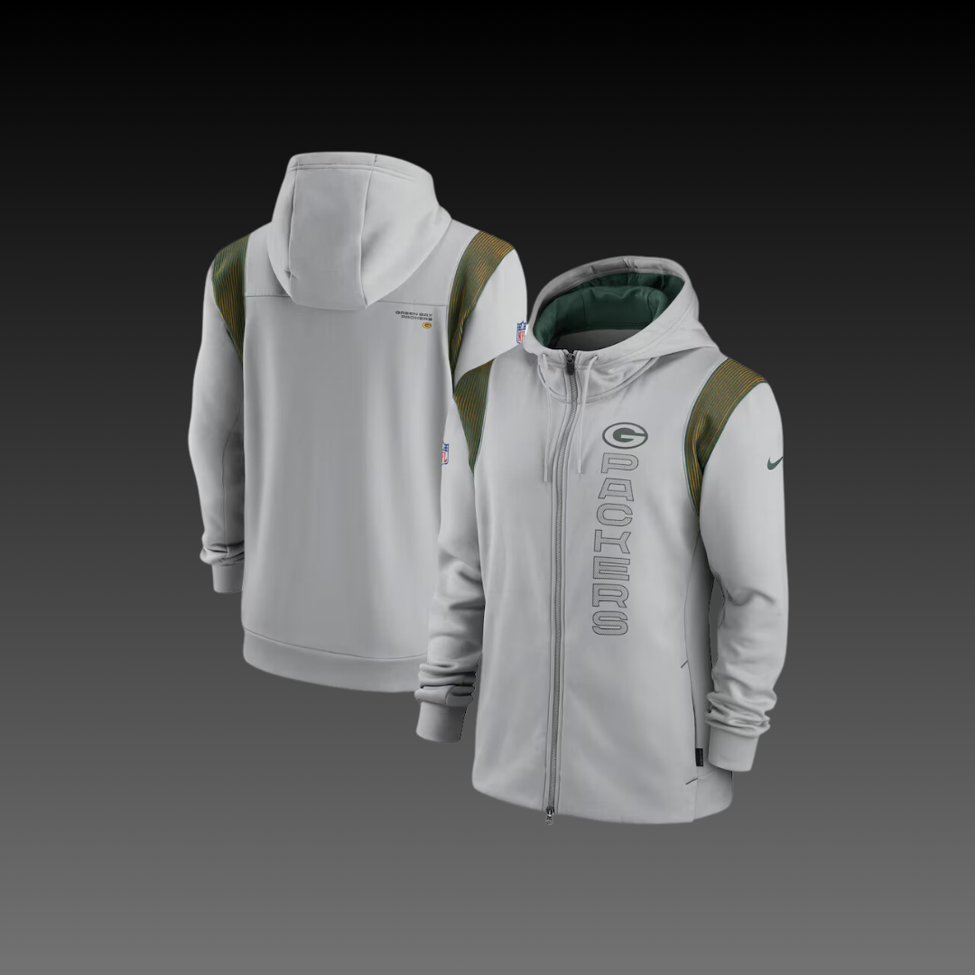 Green Bay Packers Grey Performance Full-Zip Hoodie