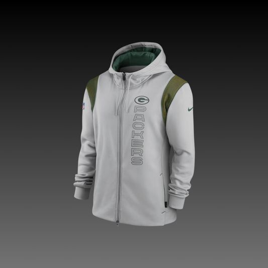 Green Bay Packers Grey Performance Full-Zip Hoodie